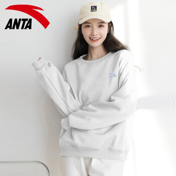 安踏(anta)卫衣女士休闲绿色套头长袖圆领2023秋季新款加厚保暖刺绣