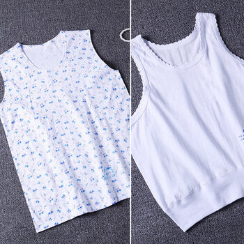 中老年人女式纯棉汗衫妈妈背心全棉无袖老人打底内衣夏季女 2件短款