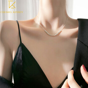 CHOMEL KINSEYS925纯银饰方块项链女轻奢小众设计感豆豆锁骨链七夕情人节礼物 S925银米粒方块项链