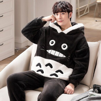 回访人睡衣男秋冬款珊瑚绒加厚保暖可爱卡通男生法兰绒男款家居服男