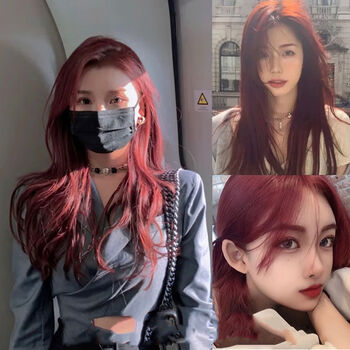 剂2022流行色湄拉红自己在家染头发复古红正红色染发膏 草莓红 褪色粉