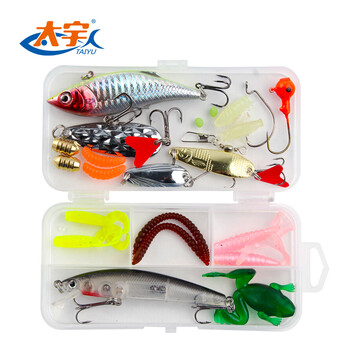 太宇jq 小四格鱼饵套装21件套 太宇路亚饵套装普通21件套海钓仿生软饵米诺vib青蛙淡水海水假饵路亚亮片鱼饵