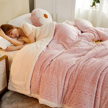 高端双层毛毯冬季加绒加厚珊瑚绒被子办公室午睡沙发盖毯子床上用樱花