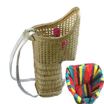 渺帆背篼手工背小孩竹编背篓背兜儿童背椅娃娃背袋婴儿座椅精编款带孔