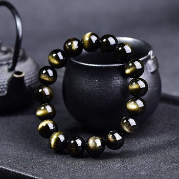 安洵金曜石手链818mm高品质双金眼金耀石天然水晶单圈手串男女珠珠径