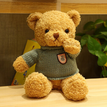 玩具七夕情人节生日礼物棕色小熊学院灰毛衣40厘米贺卡内容留言备注