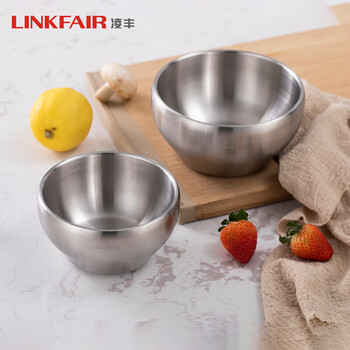 凌丰(linkfair)304不锈钢碗加厚双层隔热防烫儿童米饭碗餐具套装 中号