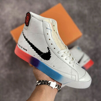 新款开拓者板鞋blazermid77电玩像素情侣鞋男女校园高帮休闲鞋电玩