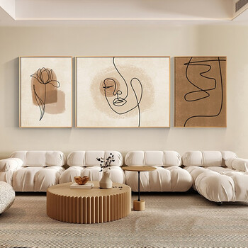 创京懿选现代简约客厅装饰画抽象高感侘寂风三联画奶油色沙发背景墙挂