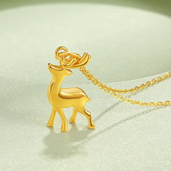 米詅足金999一鹿有你黄金吊坠3d硬金小金鹿角一路
