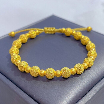 格洛美老凤凰黄金手链女士999足金转运珠古法花丝绣球手串 9.26g