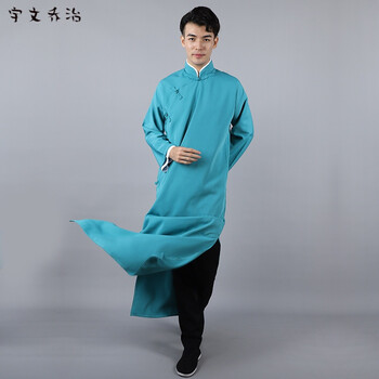 中国风民国长衫中式长袍马褂伴郎演出服 男女同款 宇文乔治 蓝青色