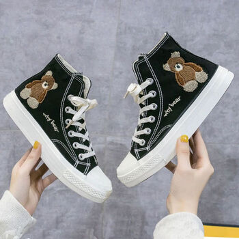 bqbg高帮帆布鞋女2022春秋季新款百搭高颜值女学生韩版校园ins潮板鞋