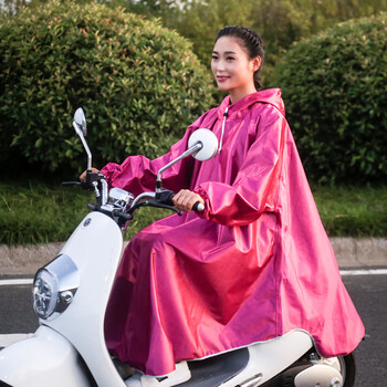 赛可优有袖雨衣骑行电动车电瓶摩托车男女通用带袖子加厚防暴雨玫红带