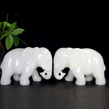 星罗宇创意 天然玉石大象摆件一对新中式客厅办公室桌面送礼动物装饰