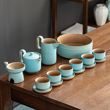 苏蔻高档中式粗陶功夫茶具套装整套陶瓷茶壶茶杯家用现代简约乔迁送礼