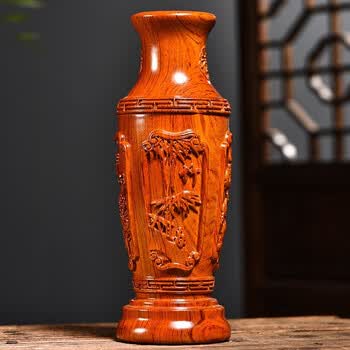 花梨木雕花瓶摆件一对工艺品家居客厅酒柜玄关装饰品乔迁新居礼品