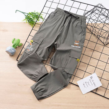 穿的夏装新款韩版工装裤儿童中大童款运动休闲洋气裤子军绿色x长裤120