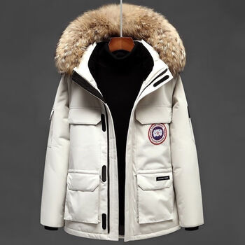 大鹅羽绒服羽绒服男中长款冬季潮流情侣款加拿加厚鹅工装派克服保暖