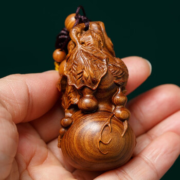 宾昔檀香木实木文玩随身盘玩雕刻工艺品汽车挂件福禄满堂葫芦手把件