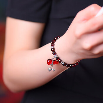 红石榴手链石榴石女酒红7a级单圈水晶玛瑙手串银 6mm福禄款石榴石手链