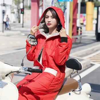 大衣电动挡风衣带帽防寒保暖冬季骑行被护膝脚罩 红色加厚挡风大衣m码