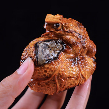 清静园太行崖柏根雕随形呱呱来财掌中宝手把件中式客厅玄关家居装饰