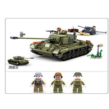 积木二战德军豹式黑豹仔三号突击炮模型猎豹歼击车玩具m26t26坦克3人