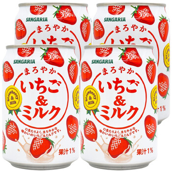 预售日本进口迷你版sangaria三佳利草莓牛奶果味饮料罐装275g4罐