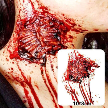假伤口化妆道具 恐怖仿真纹身贴万圣节3d逼真流血假伤口伤疤咬痕抓痕