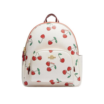 蔻驰(coach)背包 court 女士樱桃印花鹅卵石纹背包双肩包 白色ce628