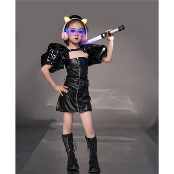 温蔓尔儿童科技感t台走秀服装女童赛博朋克风儿童炫酷潮服未来科技感