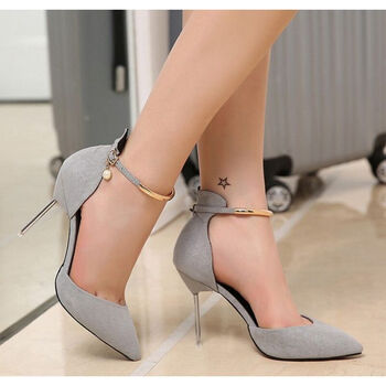 高跟鞋大码伪娘凉鞋男扮女装细跟性感反串男士变装女装大佬用 灰色 36