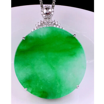 诠臻 阳绿圆牌吊坠 缅甸a货翡翠18k金镶嵌玉石首饰传承送礼物整体41.