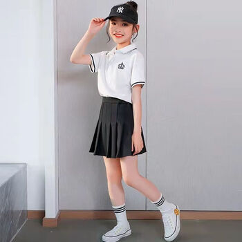 迪士尼(disney)女童短裙套装夏季小女孩学院风白色裙子夏装儿童黑色