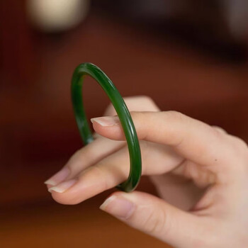 xrym堂 和田玉手镯俄罗斯碧玉老坑圆条叮当镯菠520礼物送男女友 碧玉