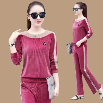 谆轩金丝绒运动套装女春秋初秋季女装运动服套装时尚穿搭高贵洋气休闲