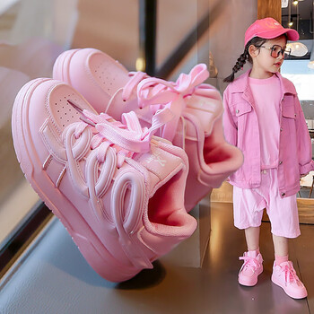 牧童女童鞋2023秋季新款儿童运动鞋休闲板鞋中大童高帮鞋粉色30