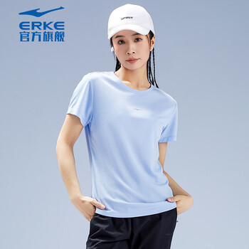 鸿星尔克短袖女吸湿速干圆领t恤透气跑步健身百搭运动针织衫