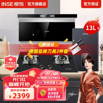 樱雪(INSE)21立方大吸力顶侧双吸油烟机灶具热水器三件套装 厨房套装组合