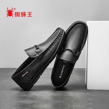 蜘蛛王spiderking男鞋英伦百搭商务休闲鞋头层牛皮一脚蹬懒人男士皮鞋