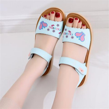 夏季女童凉鞋小女孩平底大童初中生小学生蓝色920蝴蝶38