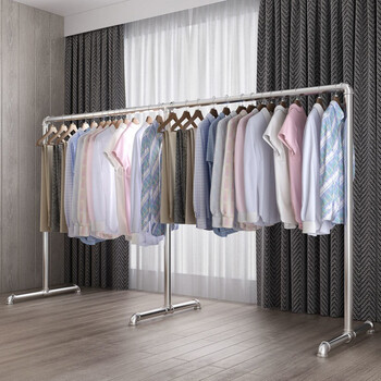 挂衣杆镀锌钢管晾衣架双层落地架单杆晒衣架室内阳台稳固地摊挂衣架