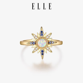 ju镀金欧泊石戒指女新款太阳花八芒星彩宝开口戒情人节送女朋友礼物15
