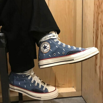 匡威高帮帆布鞋女allstar运动休闲鞋子春夏透气板鞋171064蓝牛仔色米