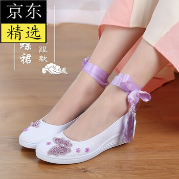 汉服鞋子女古风原创搭配古装高跟单鞋淡雅古代汉元素名族绣花 【锦瑟