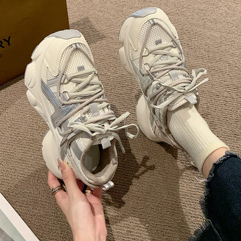 德尔惠deerway女鞋秋季2023新款厚底增高老爹鞋初中生女孩大童休闲