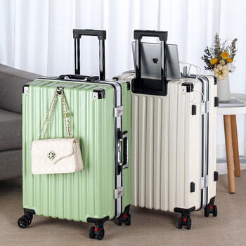 拉杆箱男登机密码箱学生结实耐用加厚旅行箱皮箱 苹果绿【充电口 箱套