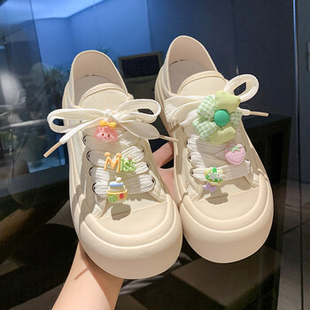 木季云mujiyun青少女学生大头鞋女圆头日系超可爱系带厚底花朵帆布鞋