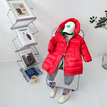 儿童羽绒服冬季女童男童中长款过膝中小童大童宝宝加厚白鸭绒童装红色